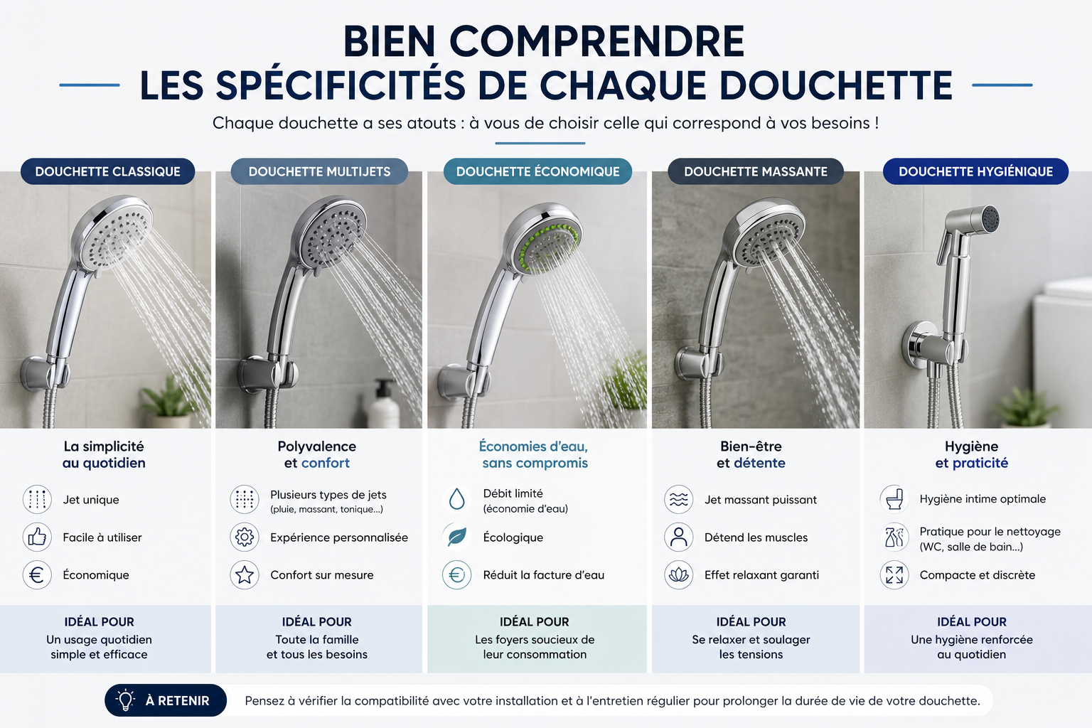Bien comprendre les spécificités de chaque douchette