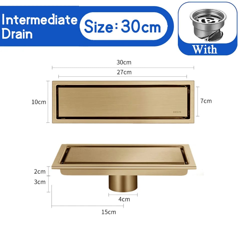 Or 30cm Caniveau de Douche à Carreler Mitigeo