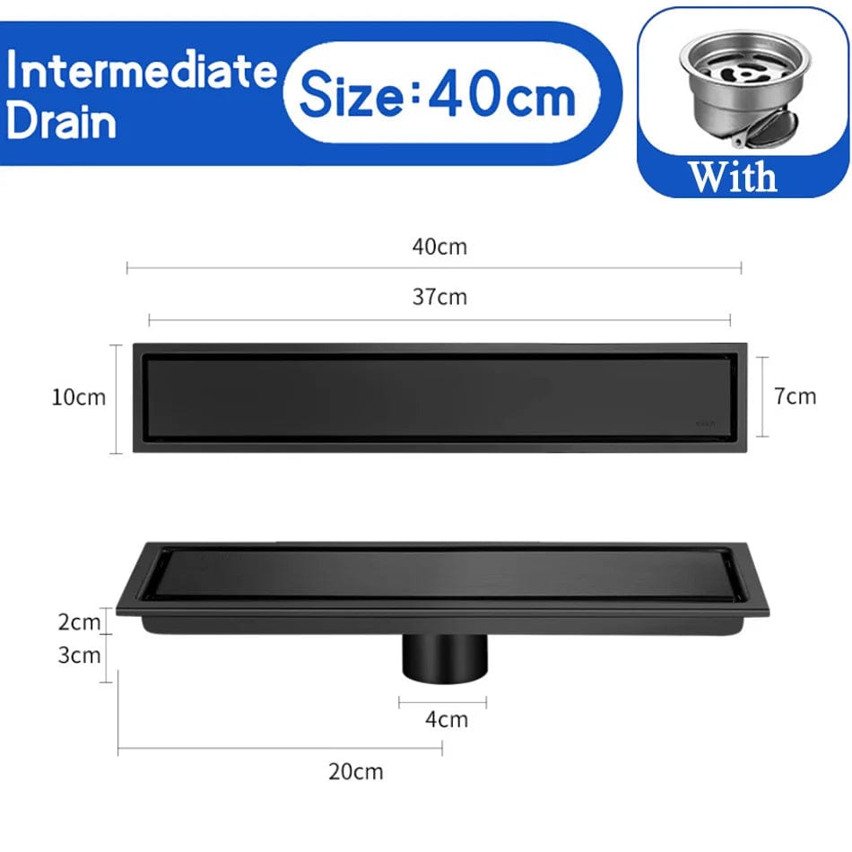 Noir 40cm Caniveau de Douche à Carreler Mitigeo