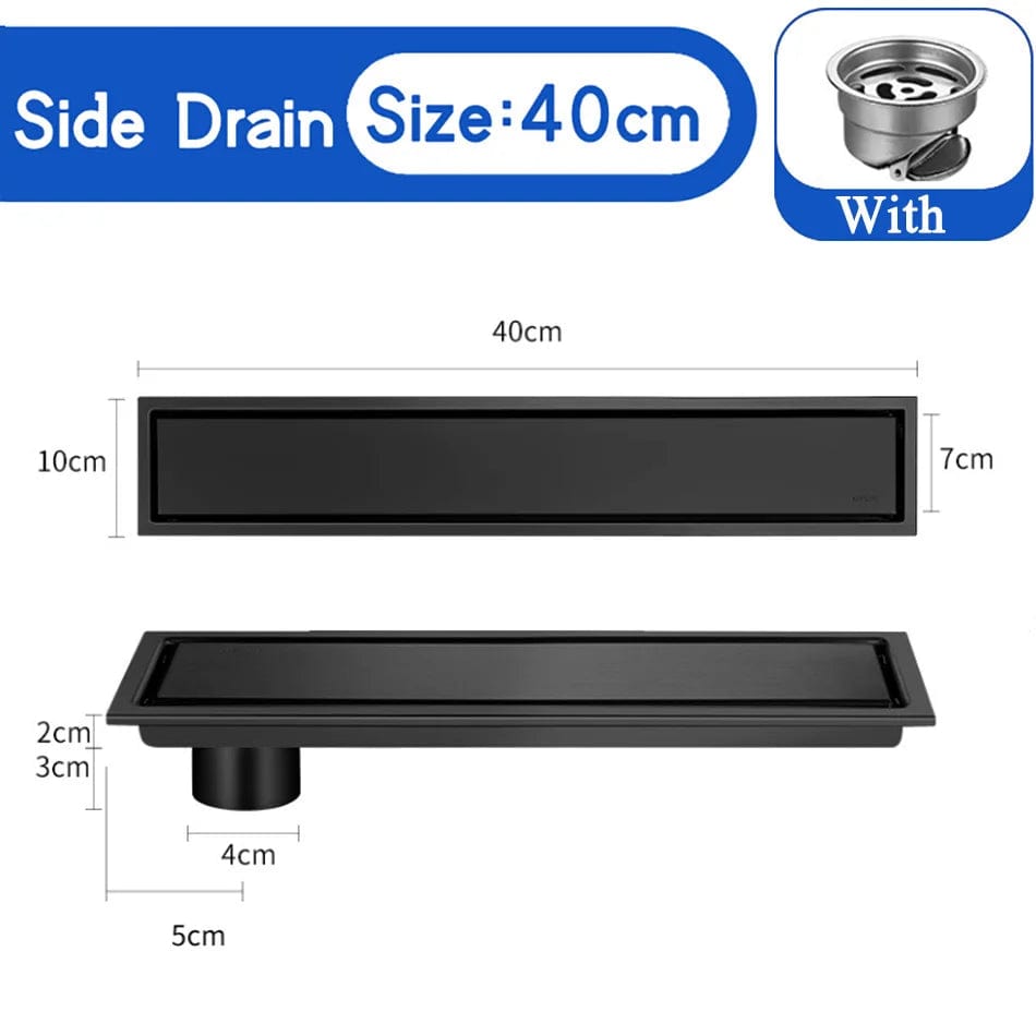 Noir 40cm Side Caniveau de Douche à Carreler Mitigeo