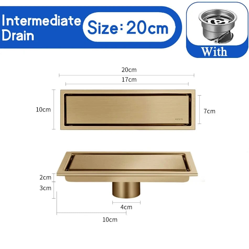 Or 20cm Caniveau de Douche à Carreler Mitigeo