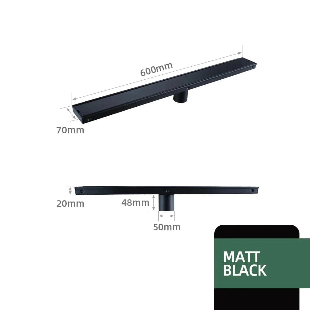Noir 600mm Caniveau de Douche Italienne Mitigeo
