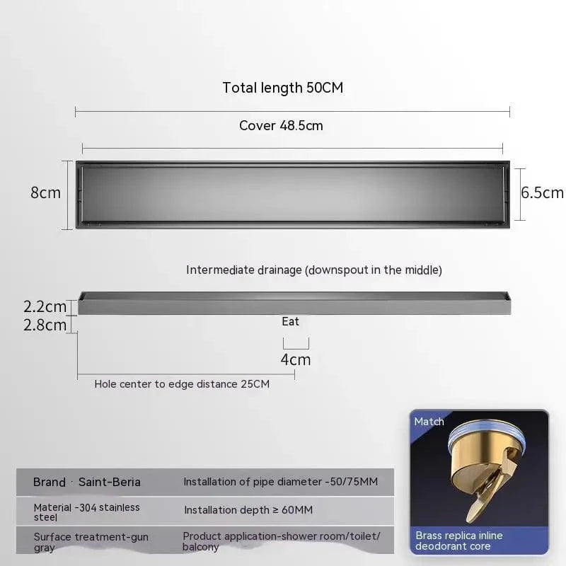 M 50x8cm Caniveau de Douche Mitigeo