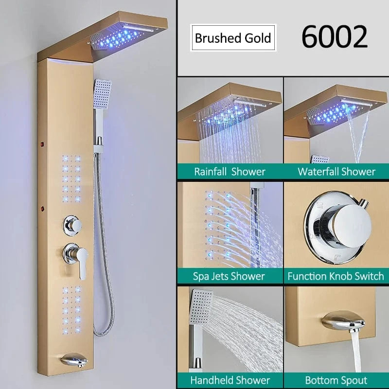 Or Brossé 6002 Colonne de Douche Hydromassante Haut de Gamme Mitigeo