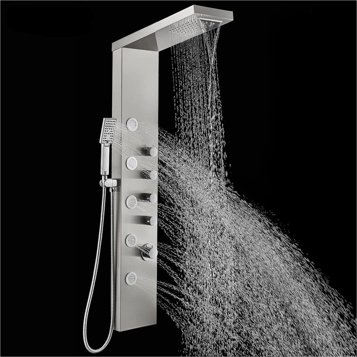 Nickel Brossé Colonne de Douche Hydromassante Thermostatique Mitigeo