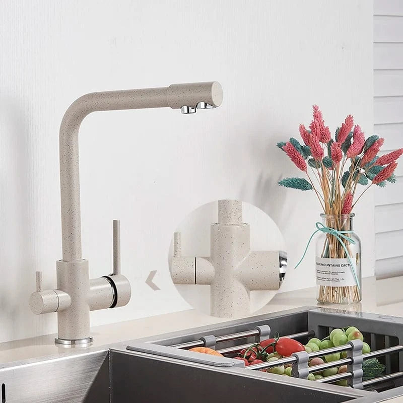 Beige avec point Blanc-A Mitigeur Cuisine 3 Voies Mitigeo
