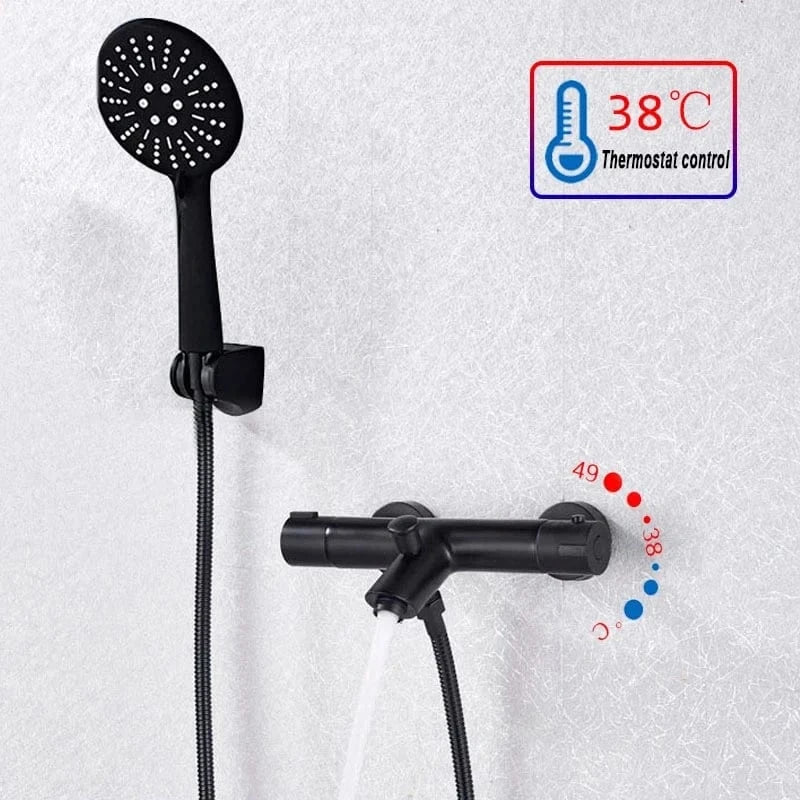 Ensemble Noir A Mitigeur de Douche Thermostatique Mitigeo