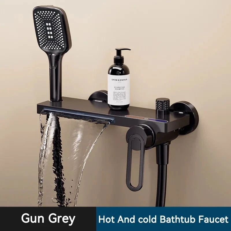 Mitigeo Gris Métallisé Robinet de Baignoire avec Douchette