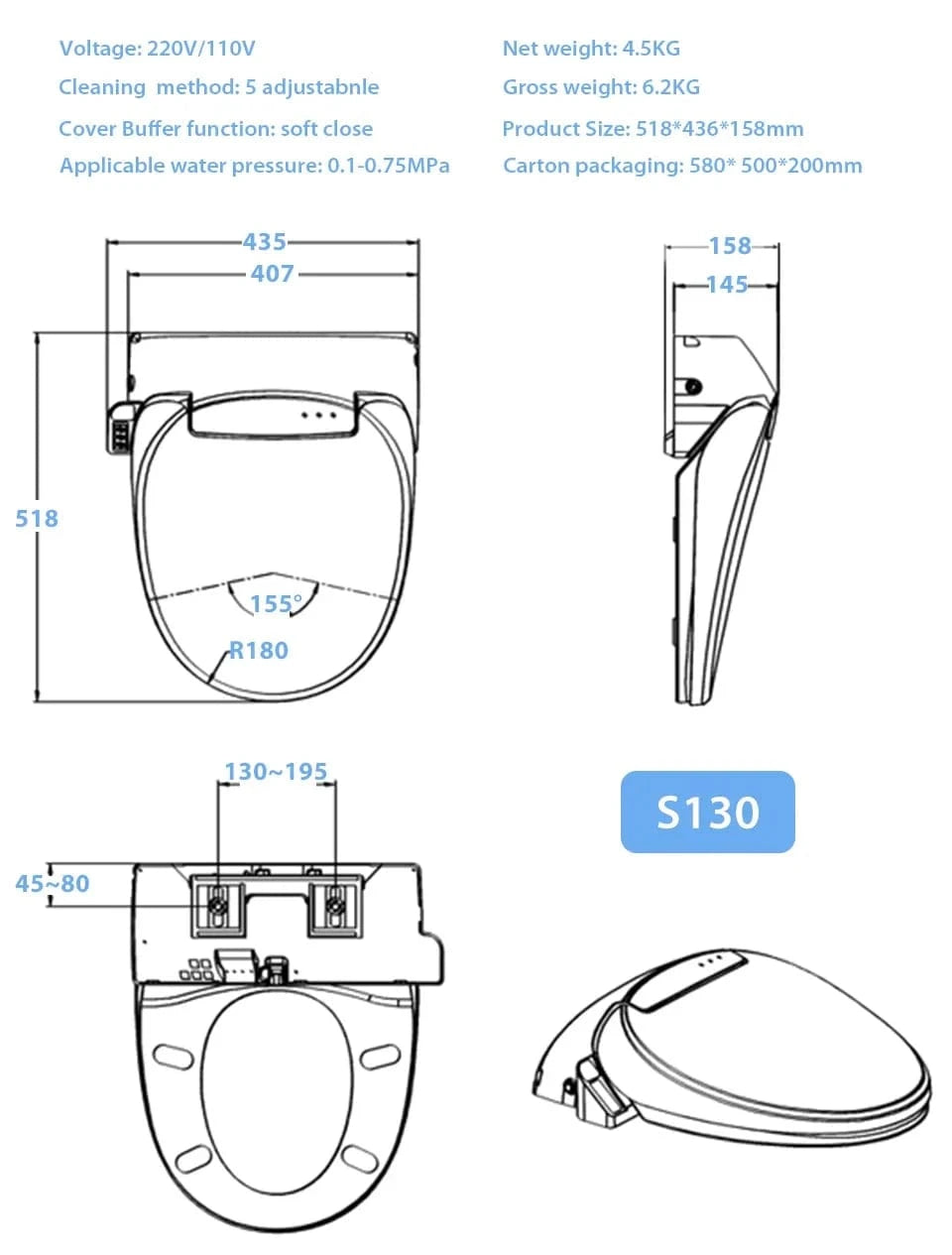 Mitigeo Abattant WC Japonais avec Télécommande