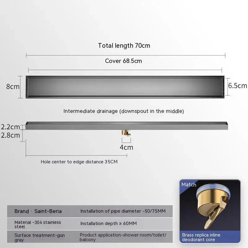 Mitigeo M 70x8cm Caniveau de Douche