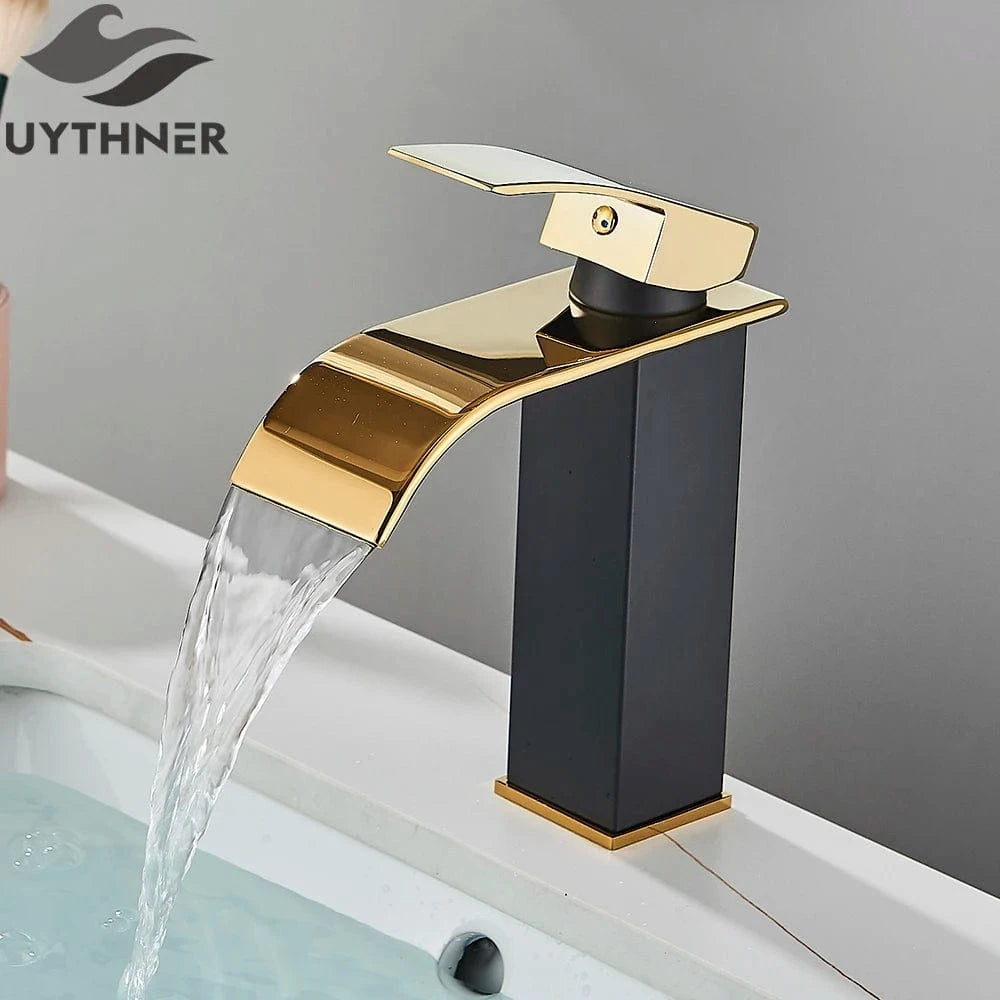 Mitigeo Noir Or - Lavabo Robinet Lavabo Cascade