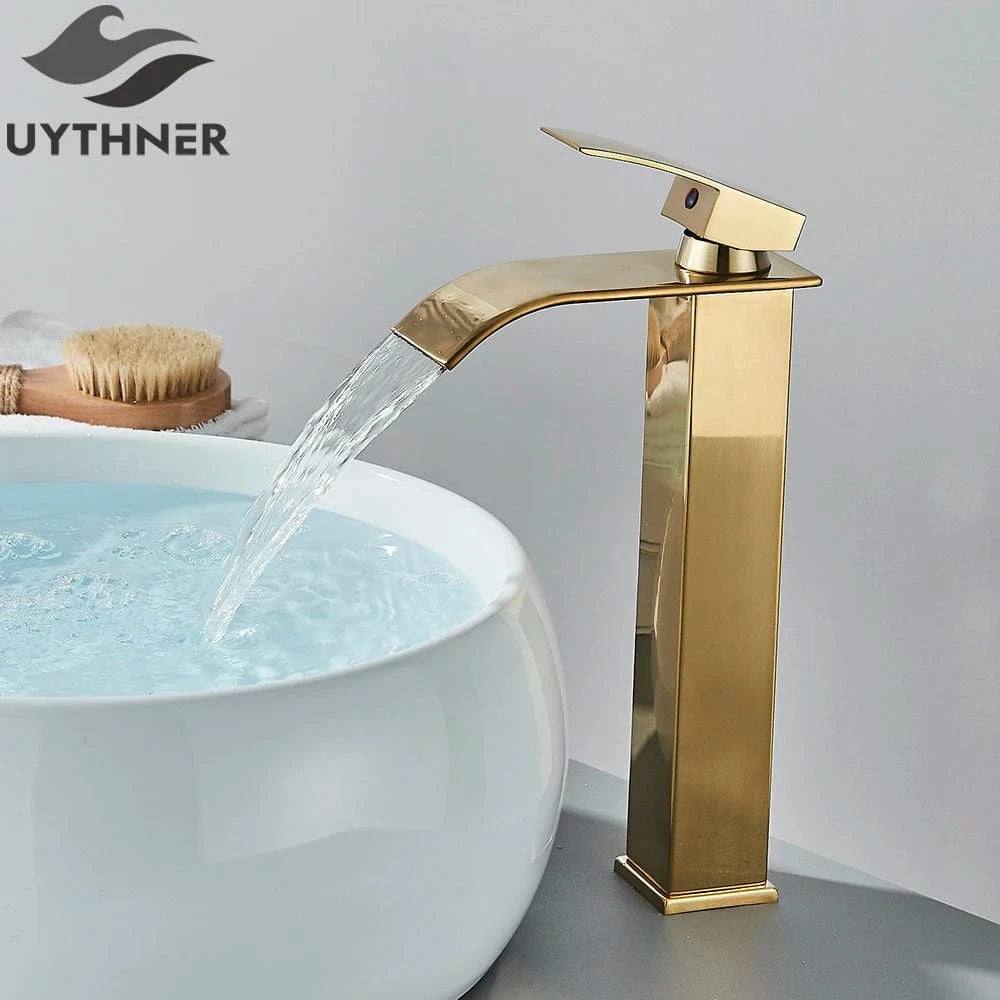 Mitigeo Or brossé - Vasque Robinet Lavabo Cascade