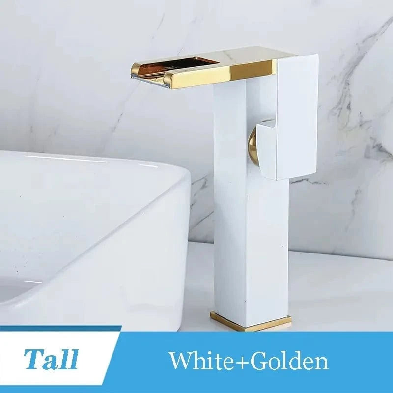 Mitigeo Blanc Or - Vasque Robinet Lavabo Haut Moderne